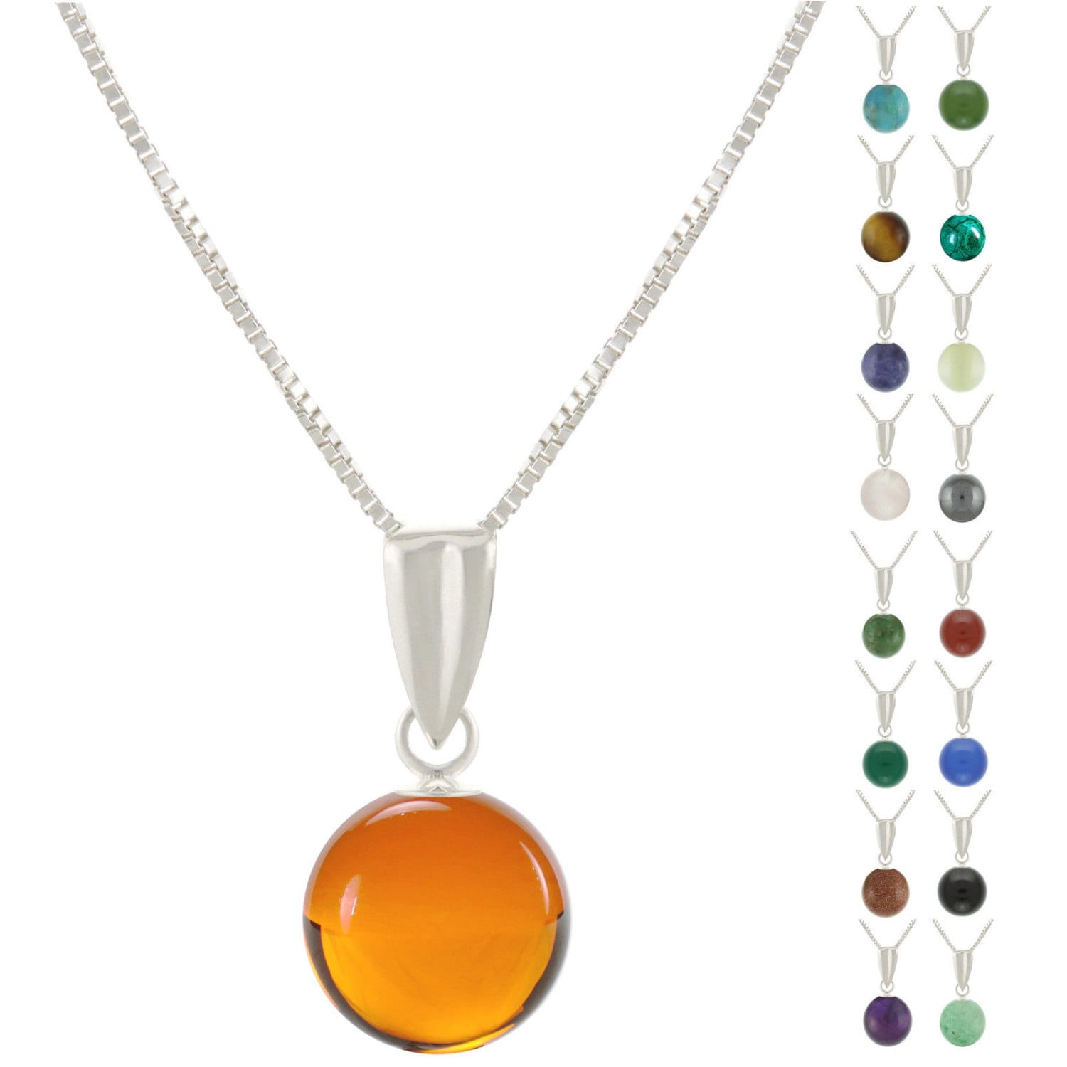 925 Sterling Silber Natur 6mm Runde/Kugel Edelsteine Anhänger Halskette von ymcjewelrycom