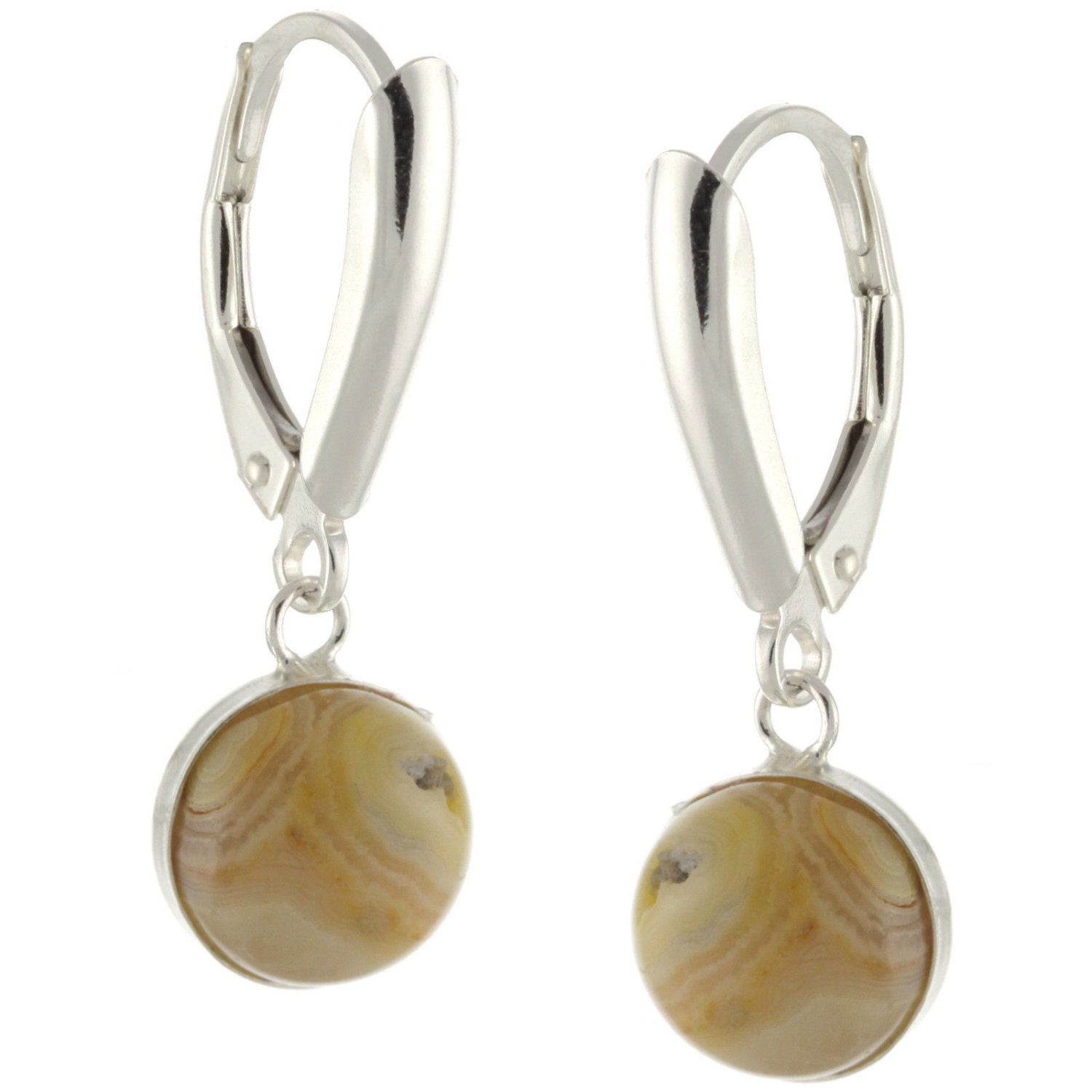 925 Sterling Silber Natur 8mm Cabochon Edelsteine Kesselfassung Leverback Ohrhänger von ymcjewelrycom