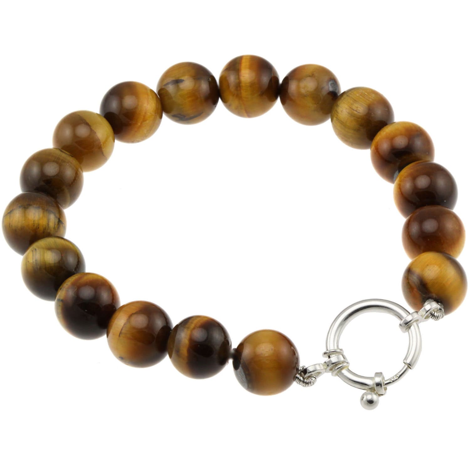 925 Sterling Silber Spring Ring Verschluss Armband/Natürliche 10mm Tiger Eye 6" Bis 9" Lange von ymcjewelrycom