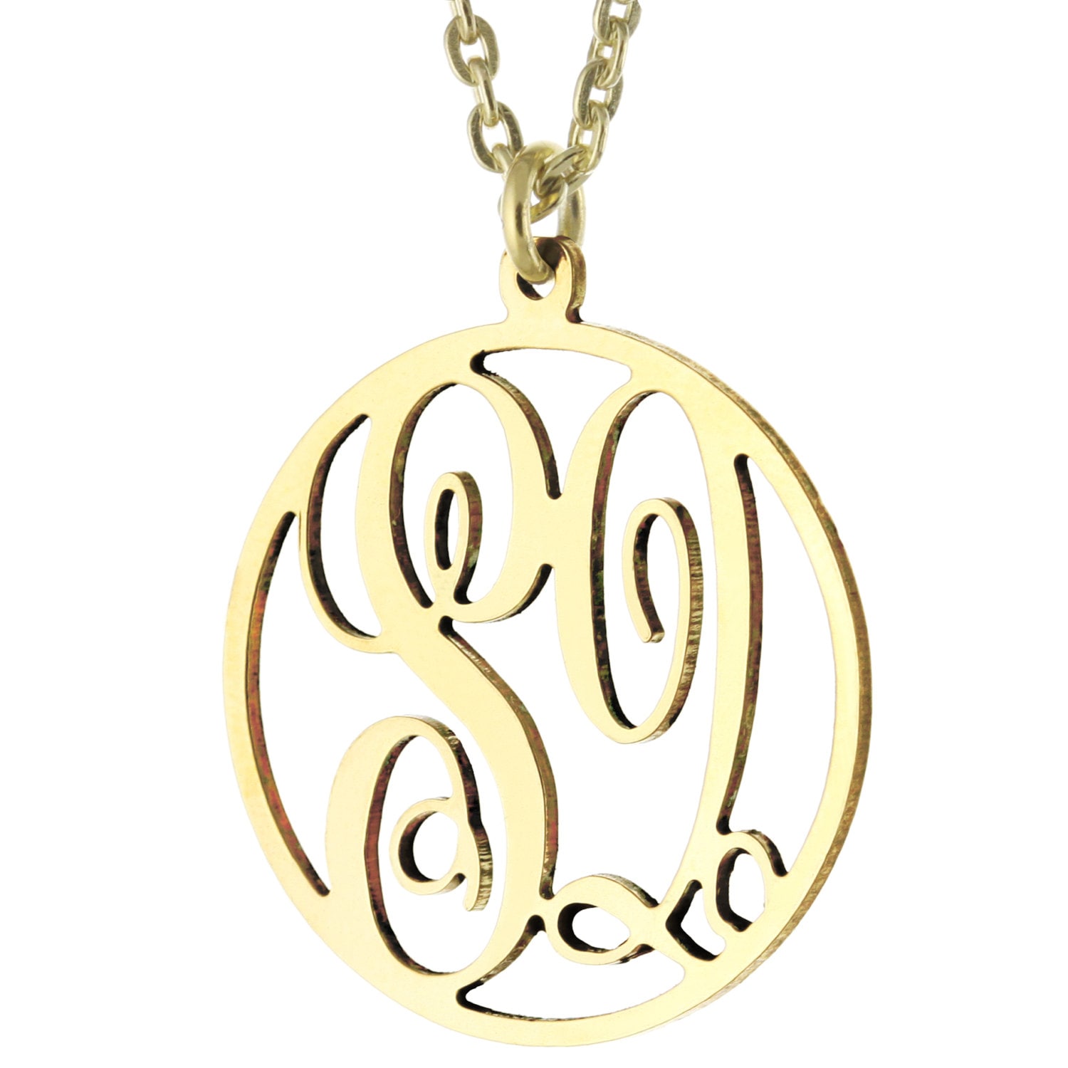 Benutzerdefinierte Gemacht 2 Initialen Monogramm Muster Kreis Halskette in 14K Gelb Gold Plattiert 925 Sterlingsilber - Typenschild von ymcjewelrycom