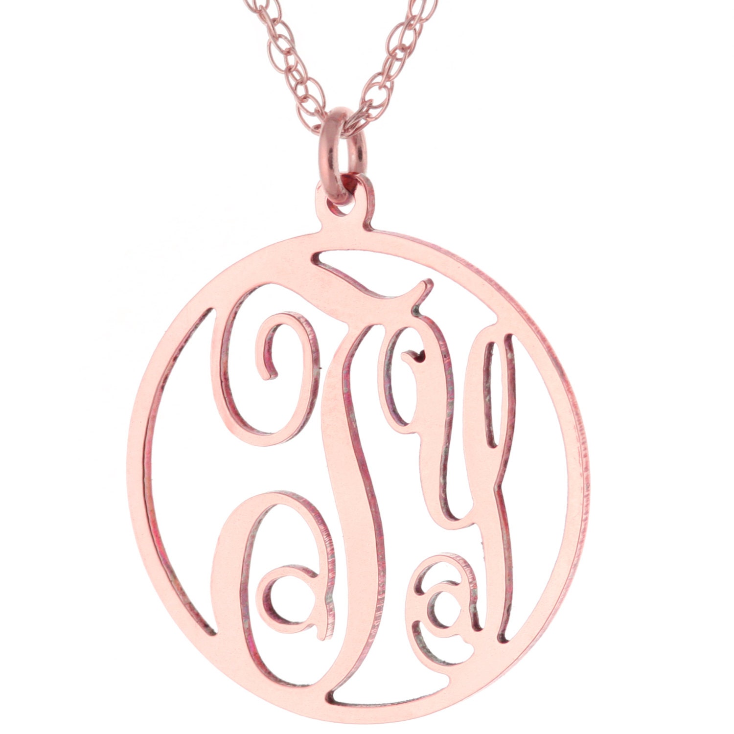 Benutzerdefinierte Gemacht 2 Initialen Monogramm Muster Kreis Halskette in 14K Rose Gold Plattiert 925 Sterlingsilber - Typenschild von ymcjewelrycom