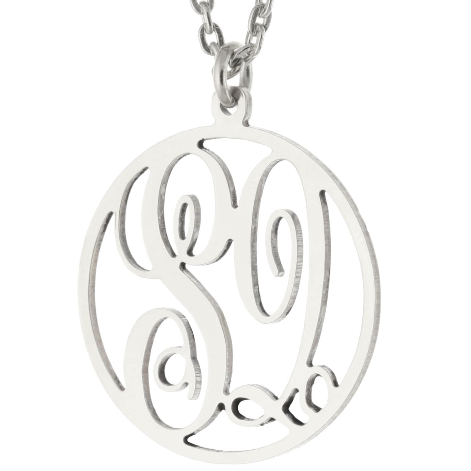 Benutzerdefinierte Gemacht 2 Initialen Monogramm Muster Kreis Halskette in Rhodium Weissgold Plattiert 925 Sterlingsilber von ymcjewelrycom