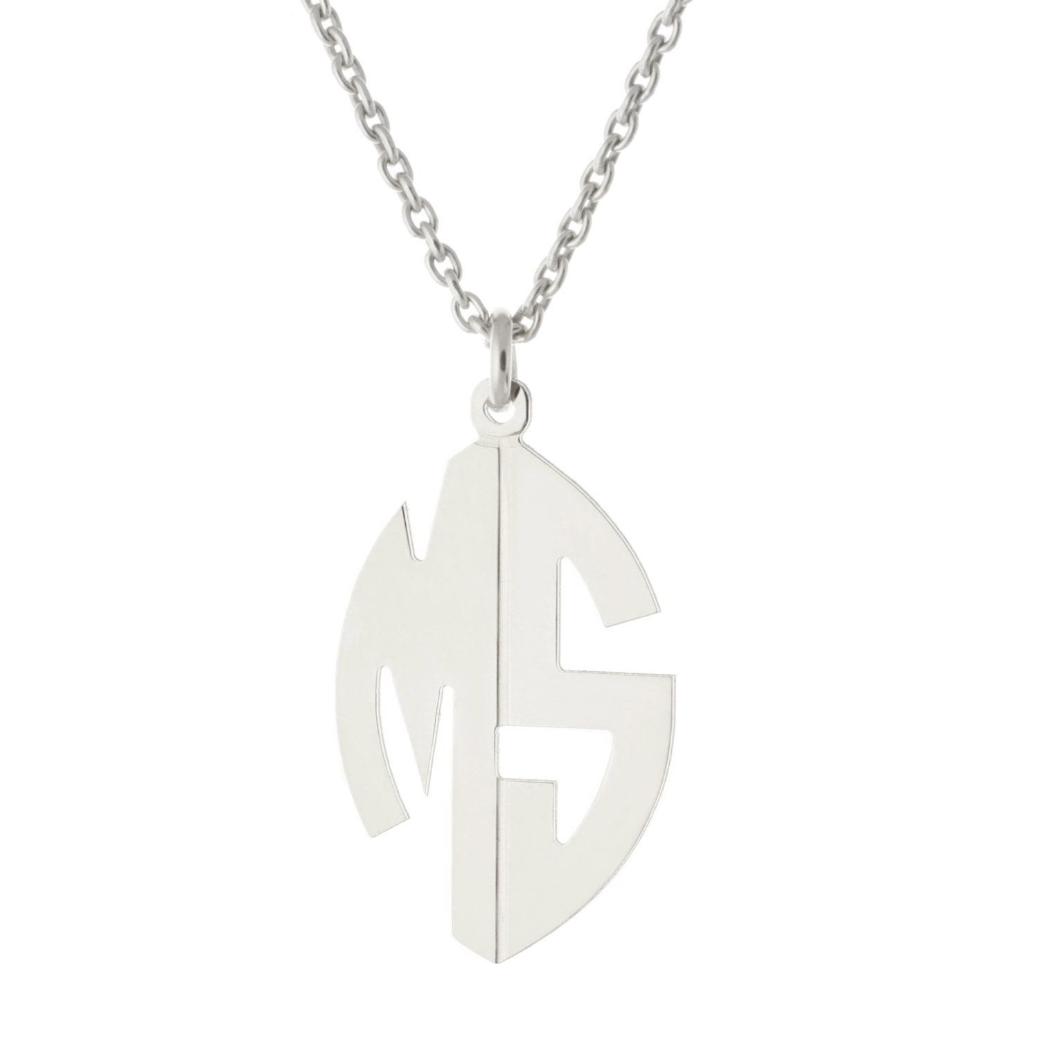 Benutzerdefinierte Gemacht 2 Initialen Oval Monogram Halskette 14 K Weissgold Plattiert 925 Sterling Silber - Typenschild von ymcjewelrycom