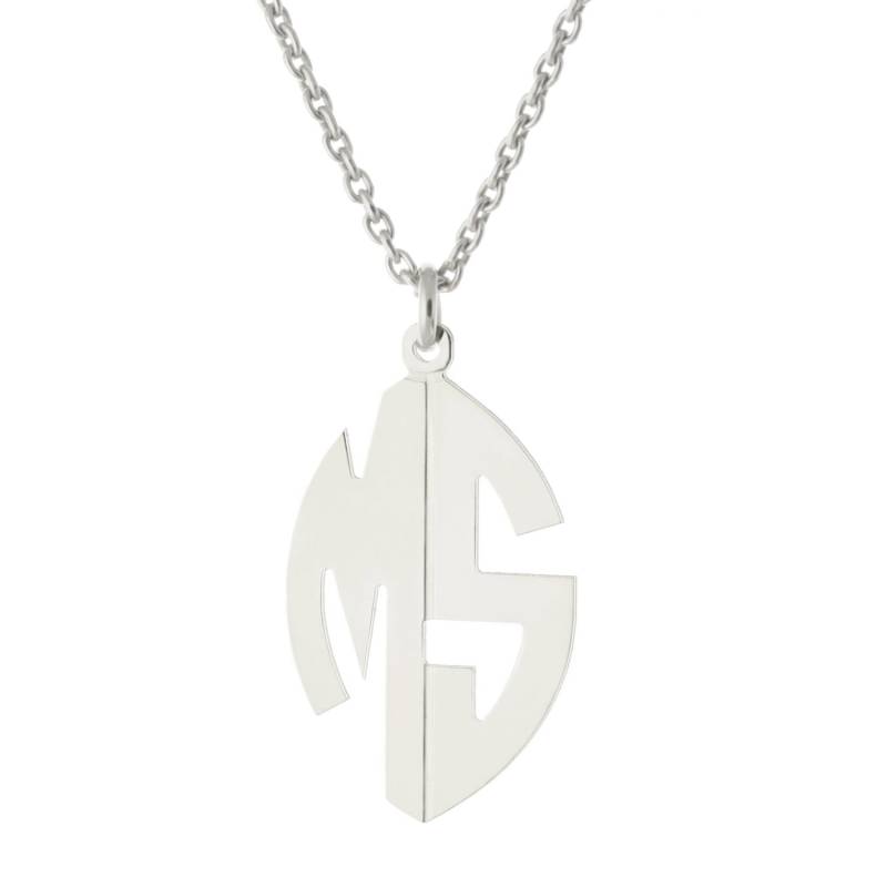 Benutzerdefinierte Gemacht 2 Initialen Oval Monogram Halskette 14 K Weissgold Plattiert 925 Sterling Silber - Typenschild Benutzerdefinierte Gemacht 2 Initialen Oval Monogram Halskette 14 K Weissgold Plattiert 925 Sterling Silber - Typenschild von ymcjewelrycom
