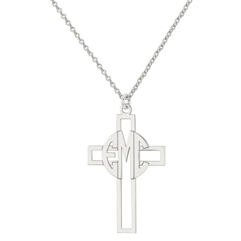 Benutzerdefinierte Gemacht 3 Initialen Circle Monogramm Kreuz Anhänger Halskette Rhodium Weissgold Über 925 Sterling Silber - Typenschild Benutzerdefinierte Gemacht 3 Initialen Circle Monogramm Kreuz Anhänger Halskette Rhodium Weissgold Über 925 Sterling Silber - Typenschild von ymcjewelrycom