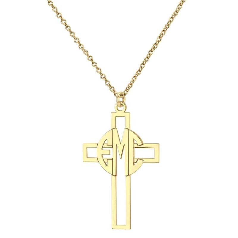 Benutzerdefinierte Gemacht 3 Initialen Circle Monogramm Kreuz Anhänger Halskette in 14K Gelb Gold Über 925 Sterling Silber - Typenschild Benutzerdefinierte Gemacht 3 Initialen Circle Monogramm Kreuz Anhänger Halskette in 14K Gelb Gold Über 925 Sterling Silber - Typenschild von ymcjewelrycom