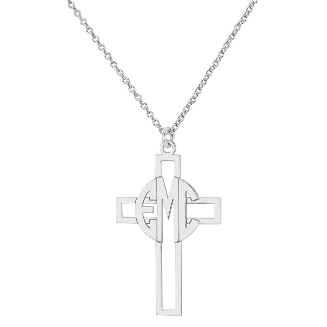 Benutzerdefinierte Gemacht 3 Initialen Circle Monogramm Kreuz Anhänger Halskette in 925 Sterling Silber - Monogram Typenschild von ymcjewelrycom