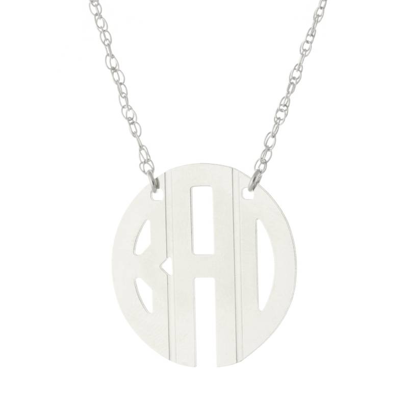 Benutzerdefinierte Gemacht 3 Initialen Kreis Block Monogram Halskette 14 K Weissgold Plattiert 925 Sterling Silber - Typenschild von ymcjewelrycom