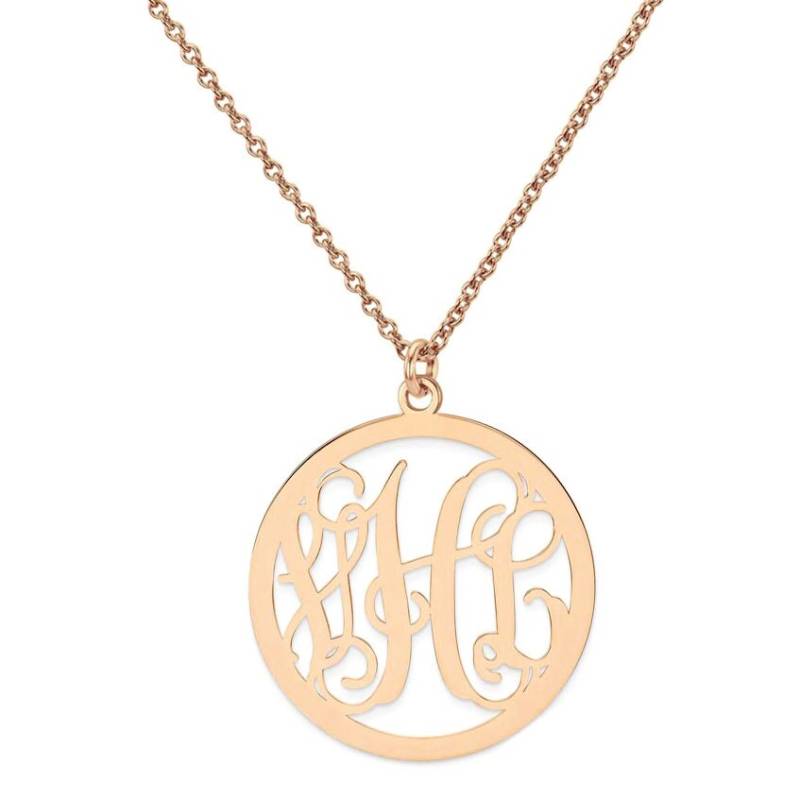 Benutzerdefinierte Gemacht 3 Initialen Monogram Circle Kette in 14K Rose Gold Über 925 Sterling Silber - Halskette Typenschild Benutzerdefinierte Gemacht 3 Initialen Monogram Circle Kette in 14K Rose Gold Über 925 Sterling Silber - Halskette Typenschild von ymcjewelrycom