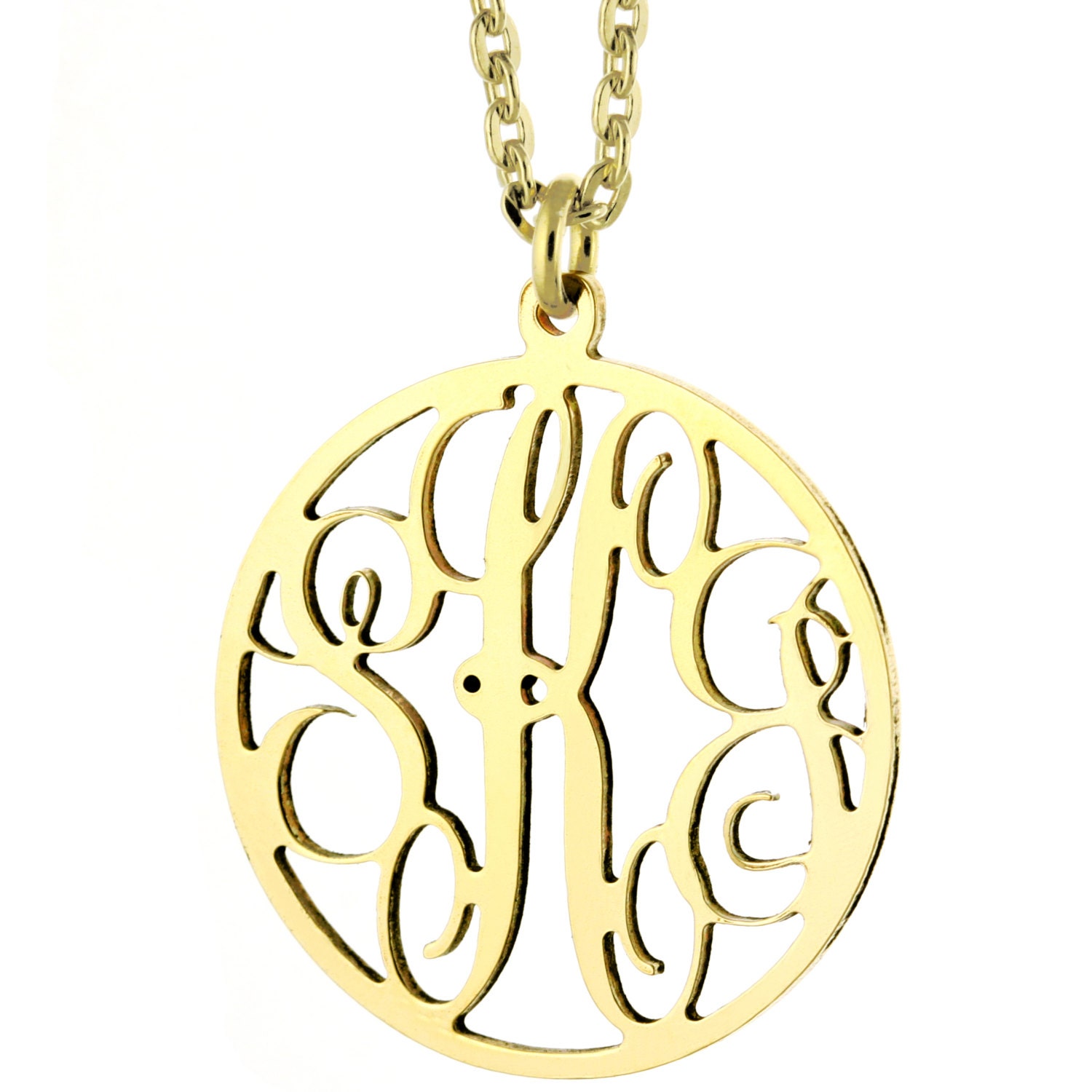 Benutzerdefinierte Gemacht 3 Initialen Monogramm Muster Kreis Halskette in 14K Gelb Gold Plattierte 925 Sterlingsilber - Monogram Typenschild von ymcjewelrycom
