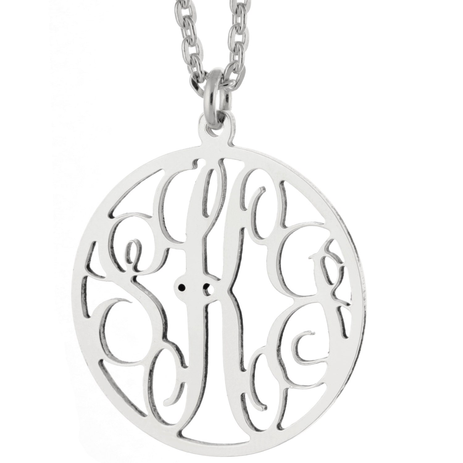 Benutzerdefinierte Gemacht 3 Initialen Monogramm Muster Kreis Halskette in 925 Sterling Silber - Monogram Typenschild von ymcjewelrycom