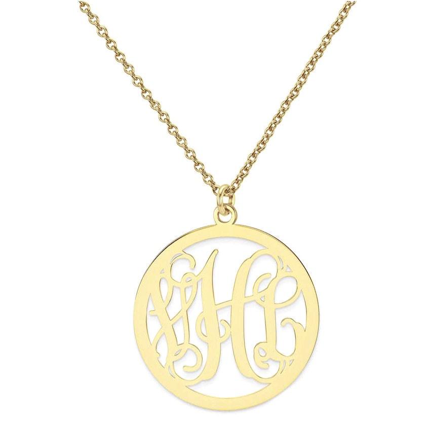 Eigenbau 3 Initialen Monogram Circle Kette in 14K Gelb Gold Über 925 Sterling Silber - Halskette Typenschild von ymcjewelrycom