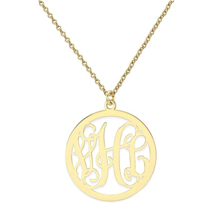 Eigenbau 3 Initialen Monogram Circle Kette in 14K Gelb Gold Über 925 Sterling Silber - Halskette Typenschild Eigenbau 3 Initialen Monogram Circle Kette in 14K Gelb Gold Über 925 Sterling Silber - Halskette Typenschild von ymcjewelrycom