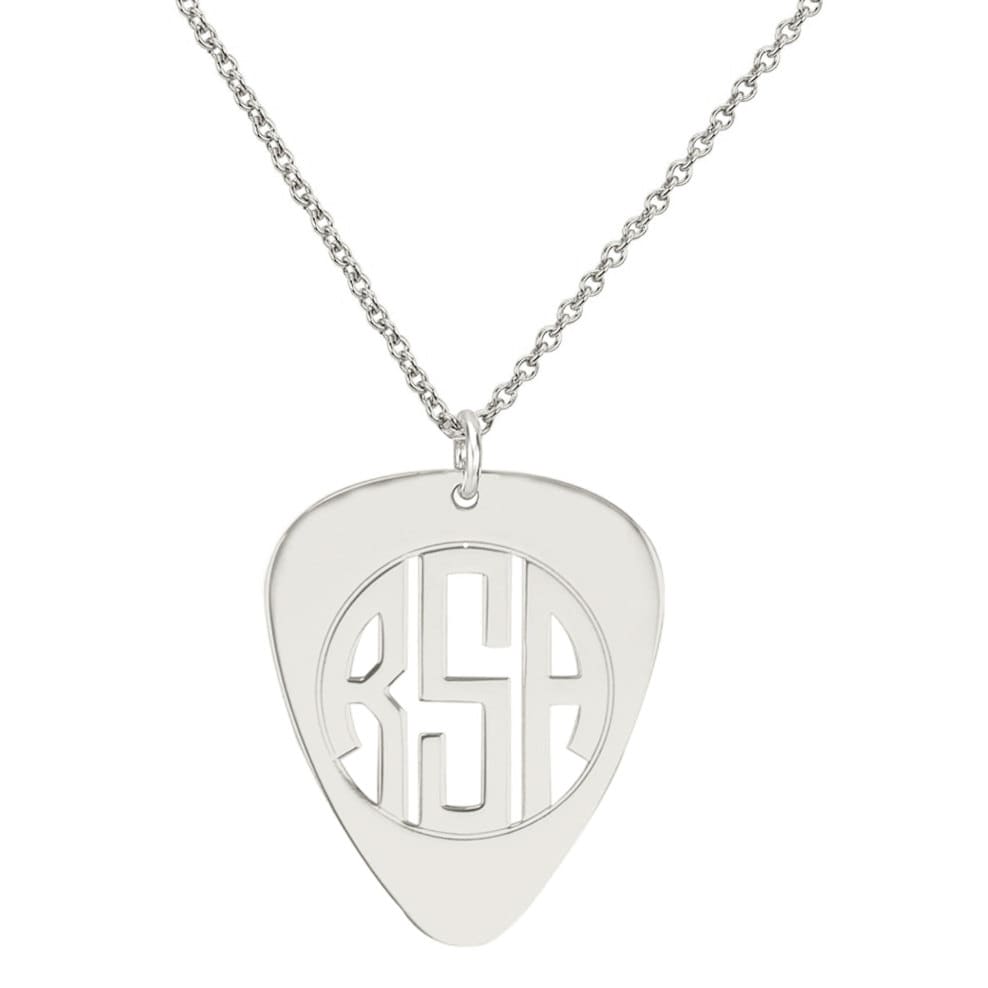 Eigenbau 3 Initialen Monogram Guitar Pick Halskette in Weissgold Rhodium Über 925 Sterling Silber - Typenschild von ymcjewelrycom