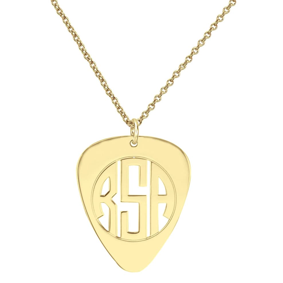 Eigenbau 3 Initialen Monogram Guitar Pick Kette in 14K Gold Mehr Als 925 Sterling Silber - Halskette Typenschild Collier Gelb von ymcjewelrycom
