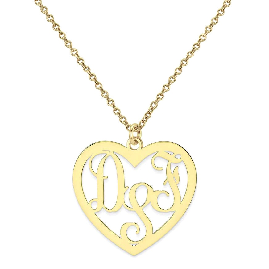 Eigenbau 3 Initialen Monogram Herz Kette in 14K Gold Mehr Als 925 Sterling Silber - Halskette Typenschild Collier Gelb von ymcjewelrycom