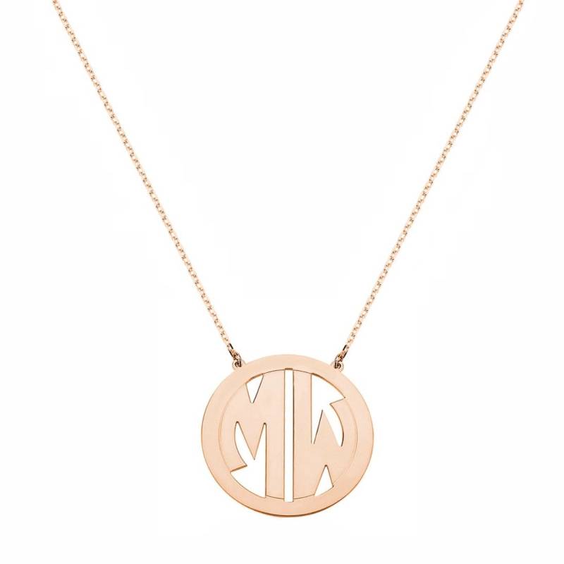 Maßgeschneiderte 2 Initialen Kreis Font Monogram Halskette in 14K Stieg Gold Über 925 Sterling Silber - Typenschild Maßgeschneiderte 2 Initialen Kreis Font Monogram Halskette in 14K Stieg Gold Über 925 Sterling Silber - Typenschild von ymcjewelrycom