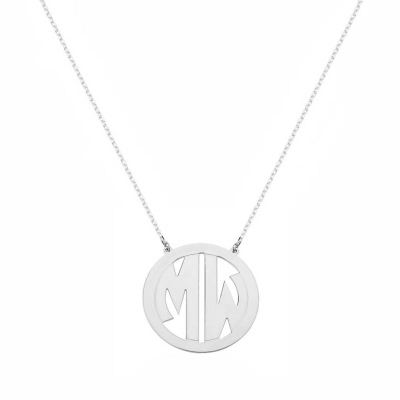 Maßgeschneiderte 2 Initialen Kreis Font Monogram Halskette in 925 Sterling Silber - Typenschild von ymcjewelrycom