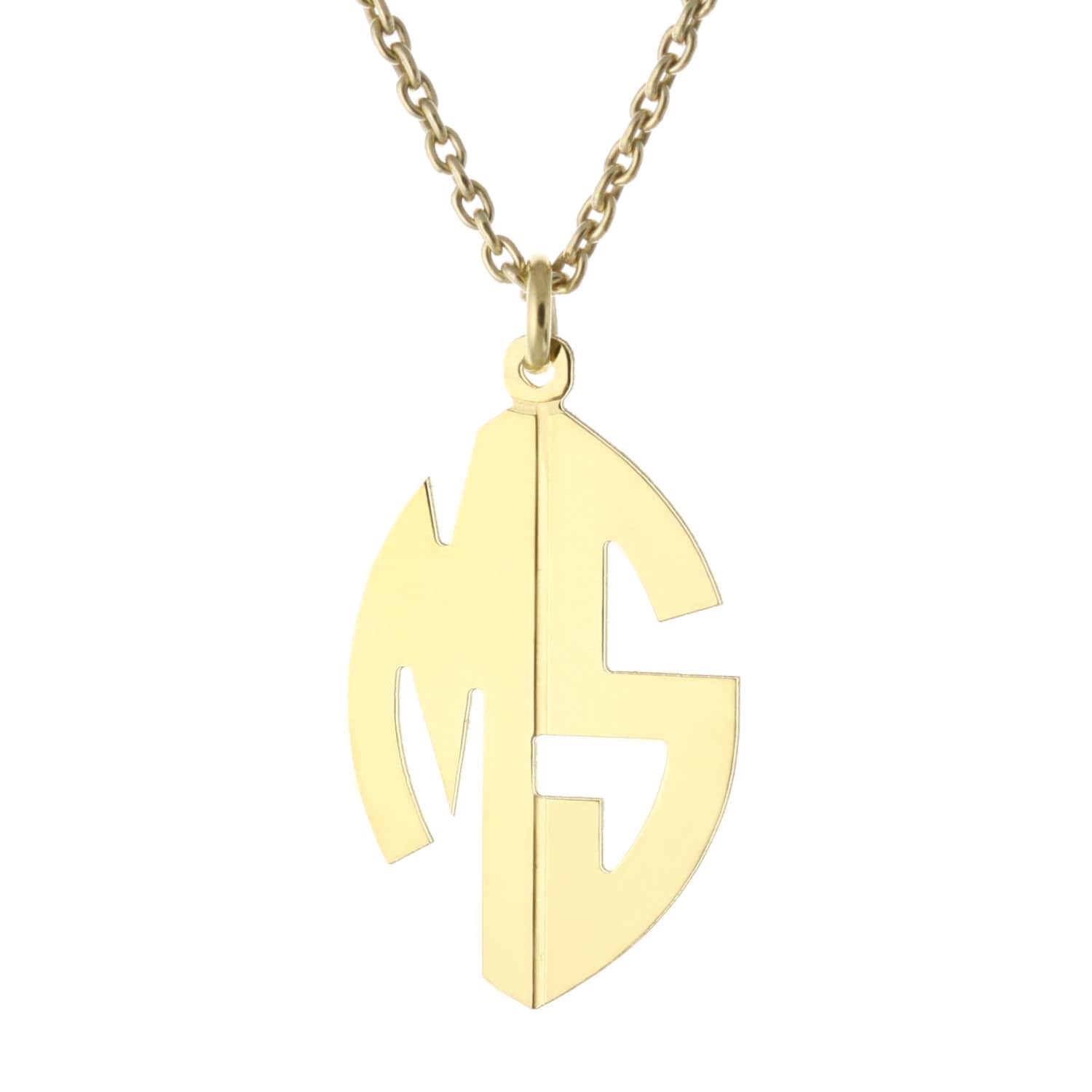 Maßgeschneiderte 2 Initialen Oval Monogram Halskette 14 K Gelb Gold Plattierte 925 Sterling Silber - Typenschild von ymcjewelrycom