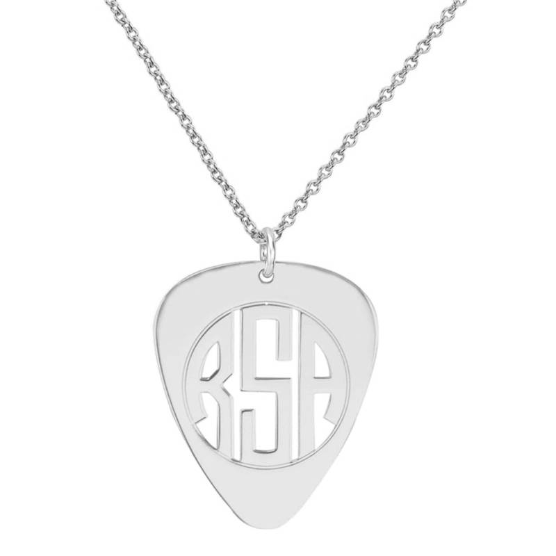 Maßgeschneiderte 3 Initialen Monogram Guitar Pick Halskette in 925 Sterling Silber - Typenschild Maßgeschneiderte 3 Initialen Monogram Guitar Pick Halskette in 925 Sterling Silber - Typenschild von ymcjewelrycom