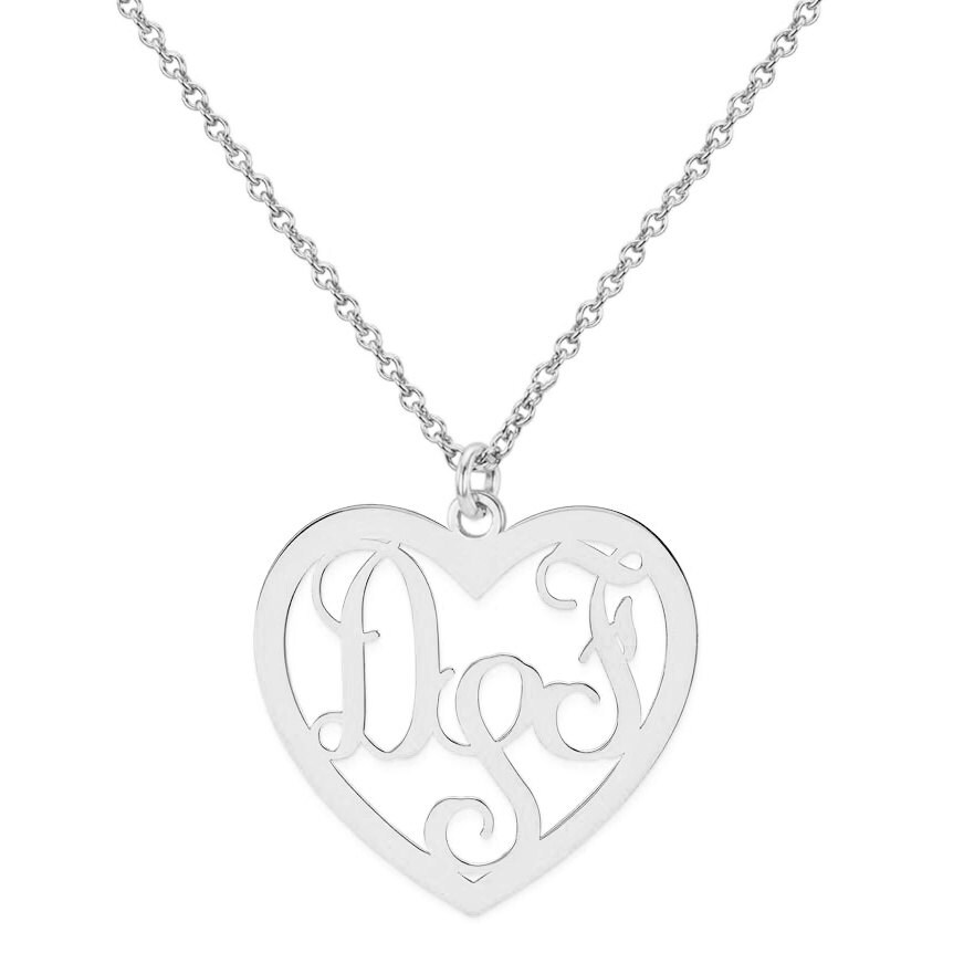 Maßgeschneiderte 3 Initialen Monogram Herz-Halskette in 925 Sterling Silber - Halskette Typenschild von ymcjewelrycom