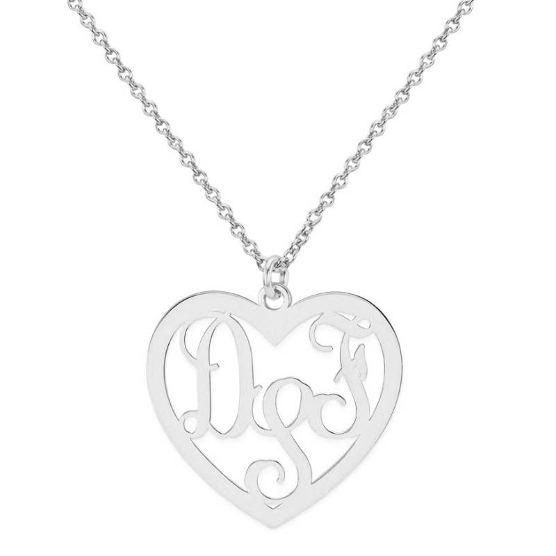 Maßgeschneiderte 3 Initialen Monogram Herz-Halskette in 925 Sterling Silber - Halskette Typenschild Maßgeschneiderte 3 Initialen Monogram Herz-Halskette in 925 Sterling Silber - Halskette Typenschild von ymcjewelrycom