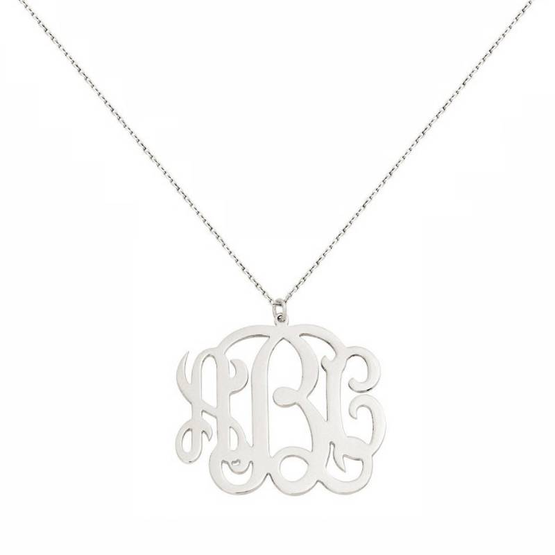 Maßgeschneiderte 3 Initialen Monogramm Anhänger Halskette in Weissgold Rhodium Über 925 Sterling Silber - Monogram Typenschild von ymcjewelrycom