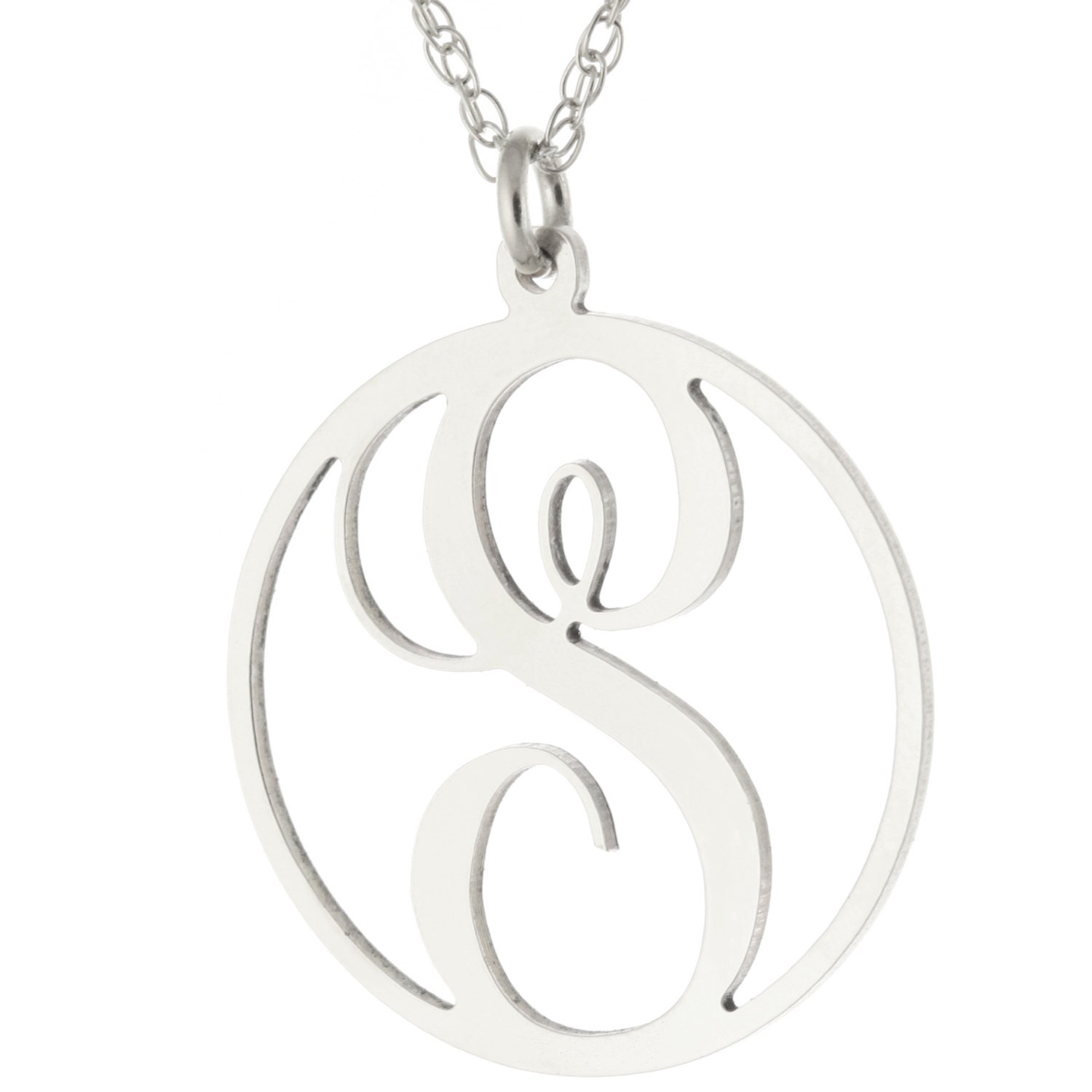 Personalisierte Ersten A-Z Monogramm Circle Anhänger Halskette in Weissgold Rhodium Plattiert 925 Sterling Silber - Typenschild von ymcjewelrycom