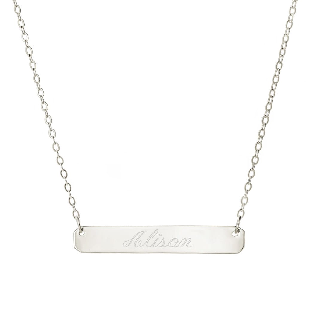 Rhodium-Weissgold Über 925 Sterling Silber Individuell Graviert Alle Namen Namebar - Typenschild Halskette Gravierte Porzellananhänger von ymcjewelrycom