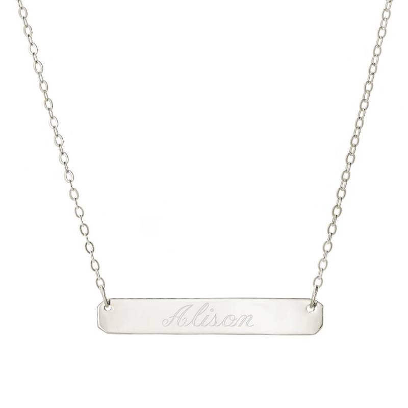 Rhodium-Weissgold Über 925 Sterling Silber Individuell Graviert Alle Namen Namebar - Typenschild Halskette Gravierte Porzellananhänger Rhodium-Weissgold Über 925 Sterling Silber Individuell Graviert Alle Namen Namebar - Typenschild Halskette Gravierte Porzellananhänger von ymcjewelrycom