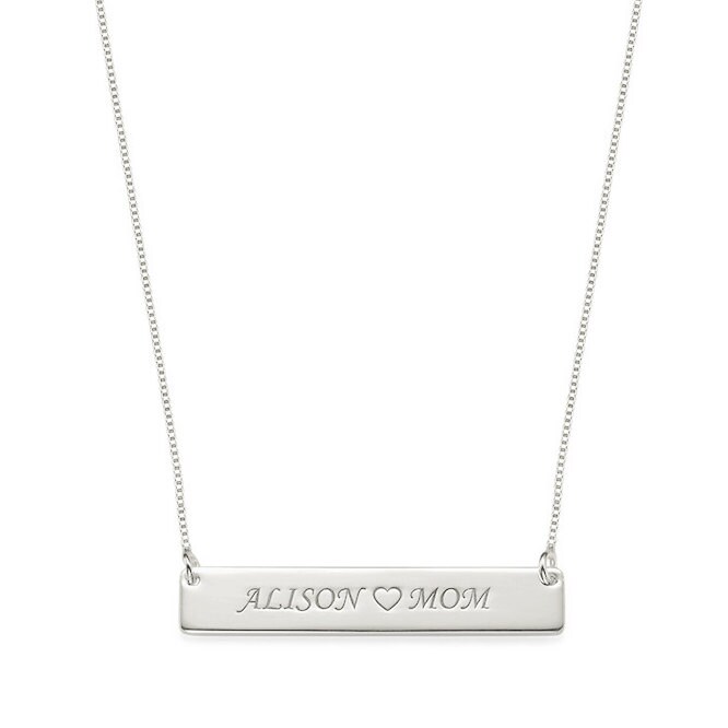 Rhodium-Weissgold Über 925 Sterling Silber Individuell Graviert Liebe Mom Namen Bar Halskette - Typenschild Gravur von ymcjewelrycom