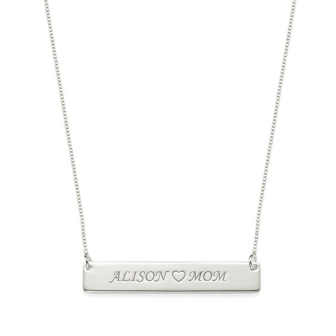 Rhodium-Weissgold Über 925 Sterling Silber Individuell Graviert Liebe Mom Namen Bar Halskette - Typenschild Gravur von ymcjewelrycom
