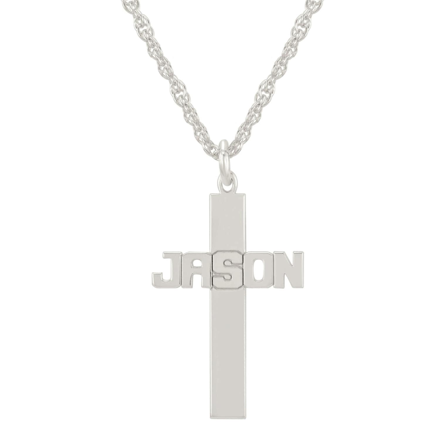 Rhodium-Weissgold Über 925 Sterling Silber-Maßgeschneiderte Personalisierte Einen Beliebigen Namen Kreuz Anhänger Halskette - Kette Monogramm Gravur von ymcjewelrycom