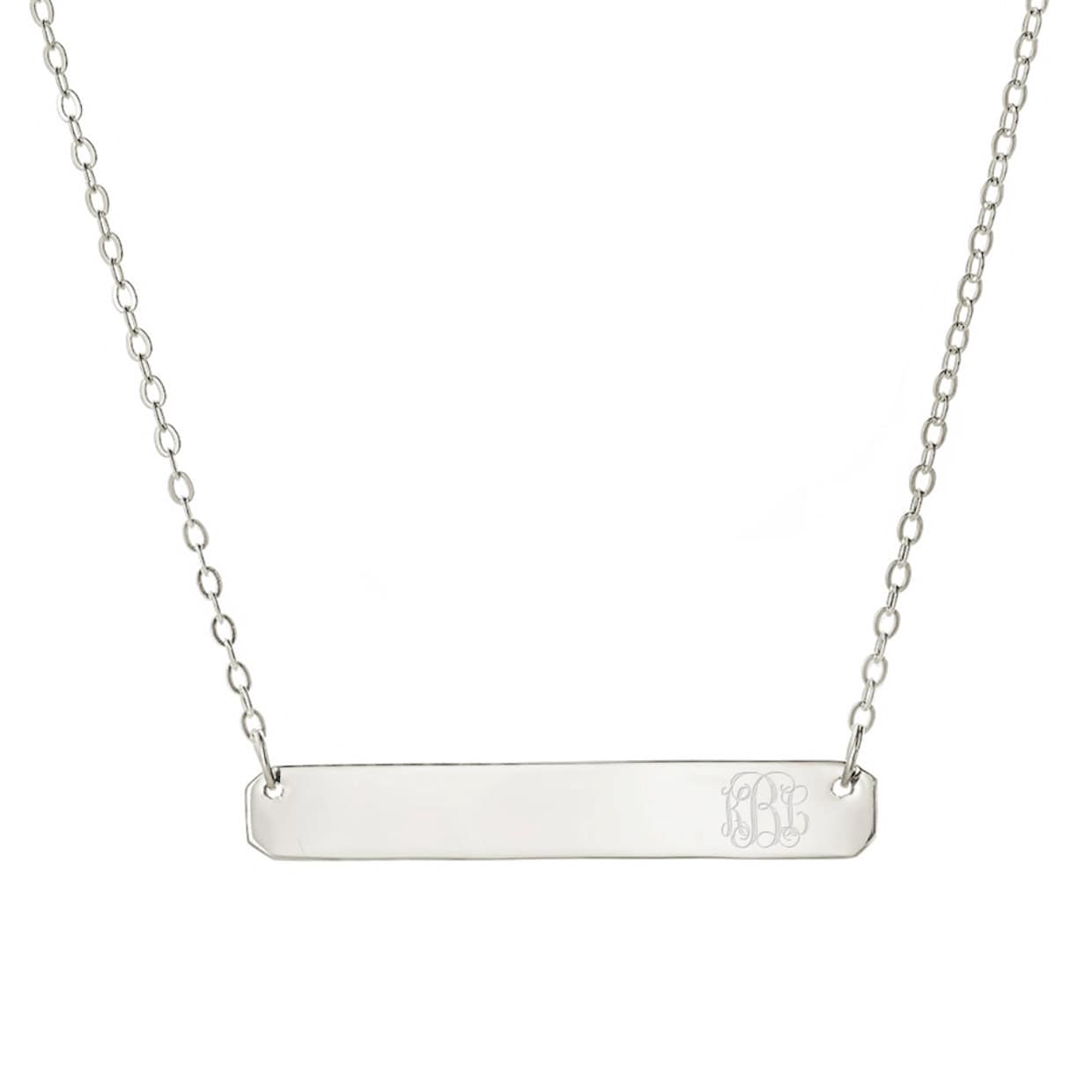 Rhodium-Weissgold Über 925 Sterling Silber Personalisierte Gravierte Monogra Namen Bar Halskette - Monogram Typenschild von ymcjewelrycom