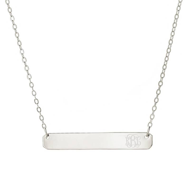 Rhodium-Weissgold Über 925 Sterling Silber Personalisierte Gravierte Monogra Namen Bar Halskette - Monogram Typenschild Rhodium-Weissgold Über 925 Sterling Silber Personalisierte Gravierte Monogra Namen Bar Halskette - Monogram Typenschild von ymcjewelrycom