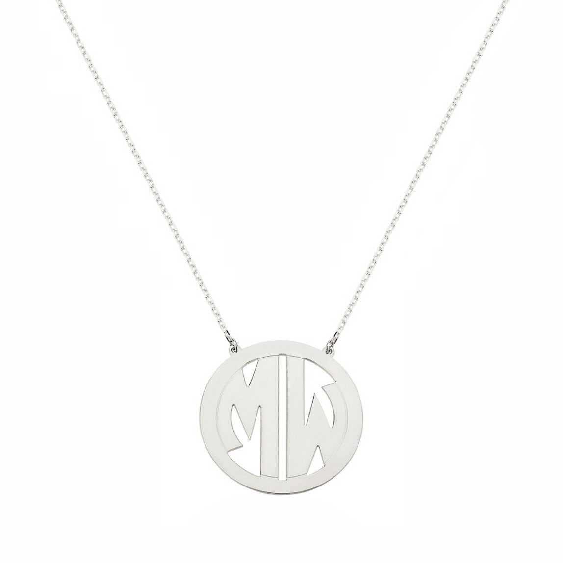 Sonderanfertigungen 2 Initialen Kreis Font Monogram Halskette in Weissgold Rhodium Über 925 Sterling Silber - Typenschild von ymcjewelrycom