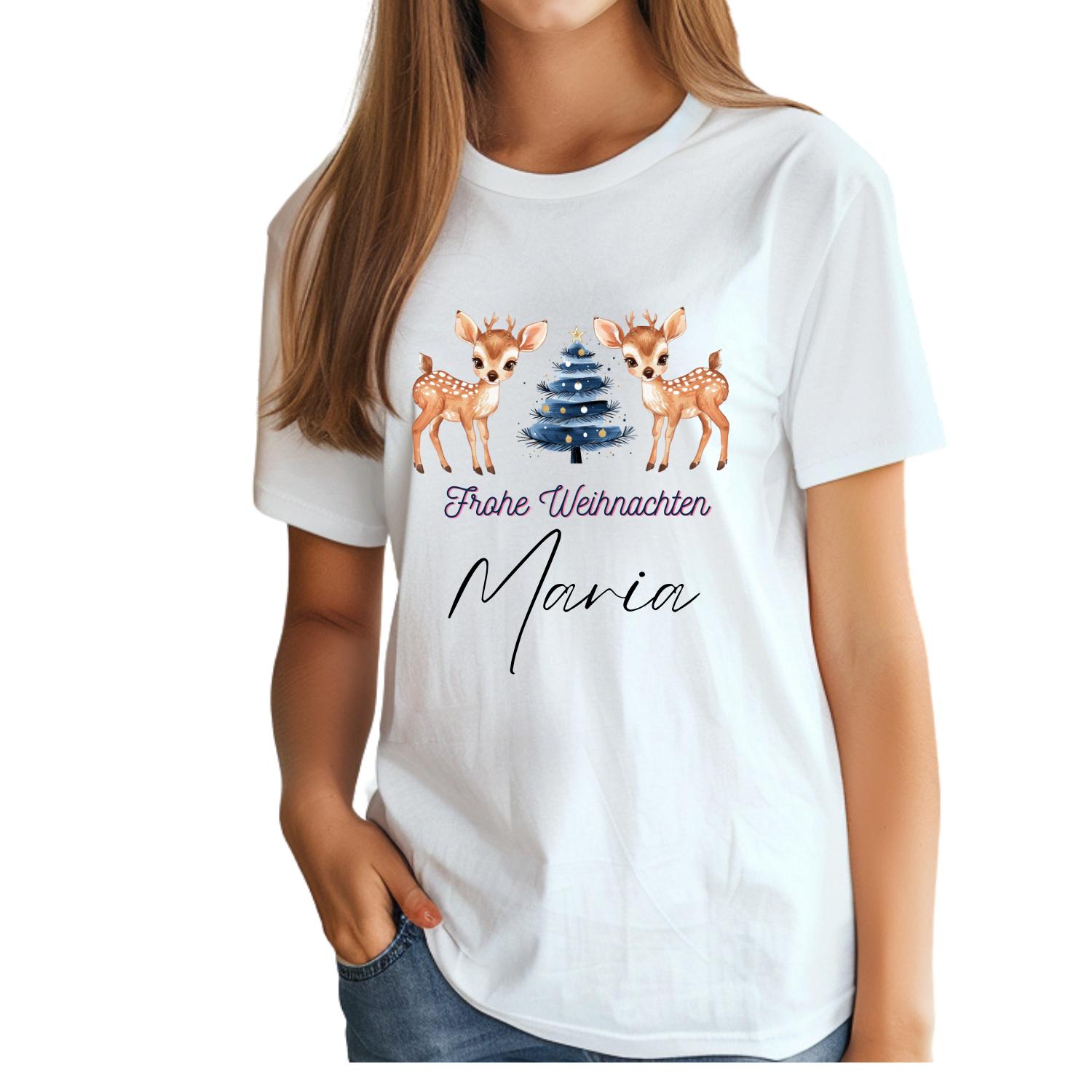 Personalisiertes T-Shirt Mit Rentier Und Weihnachtsbaum-Motiven - Weihnachten Geschenkidee Weihnachtsgeschenke Personalisierte Geschenke von ymonline