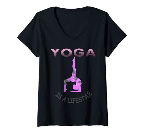 Damen Yoga T-Shirt Leben ist besser mit Yoga Spruch Geschenkidee T-Shirt mit V-Ausschnitt von yoga T-Shirt Yoga Spruch Meditation tibet Geschenk
