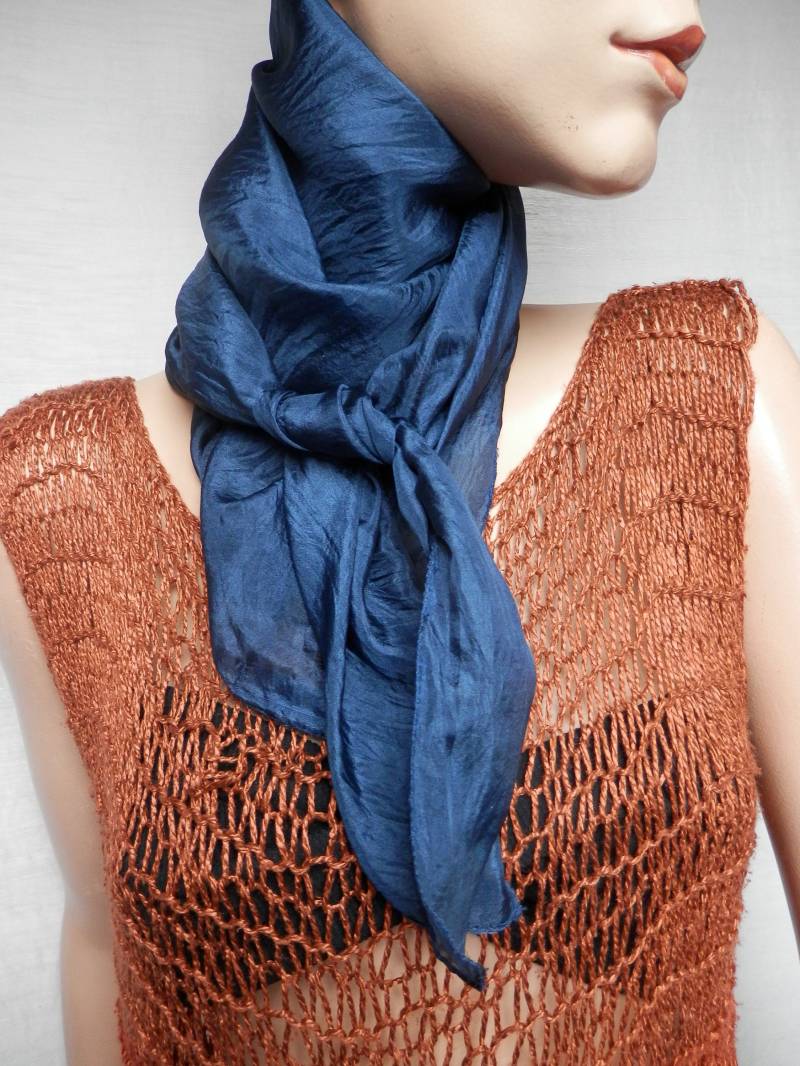 Seidenschal Dunkelblau Uni, Halstuch, Seidenfoulard, Seidencarre von yolainefruehauf