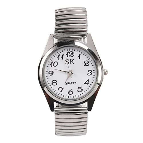 yoligan Große Zahlen Dehnbare Stahl Herren Damen Sport Armbanduhr 3,6 cm, silber, 36mm von yoligan