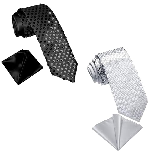 yolzhxe 2 Stück Pailletten Krawatte, Unisex Accessoire Hosenträger mit Pailletten, Glitzer Krawatte und Hosenträger Herren für Fasching skostüme Glitzer Fliege Herren Disco Fasching von yolzhxe