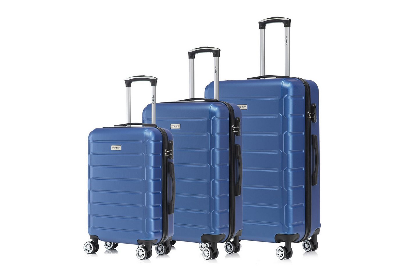 yonsly Trolleyset Hartschalen-Trolley 360° Rollen, robuster ABS Reisekoffer, Bordcase, 4 Rollen, (3 tlg), moderner Koffer mit Zahlenschloss Set in M, L & XL von yonsly