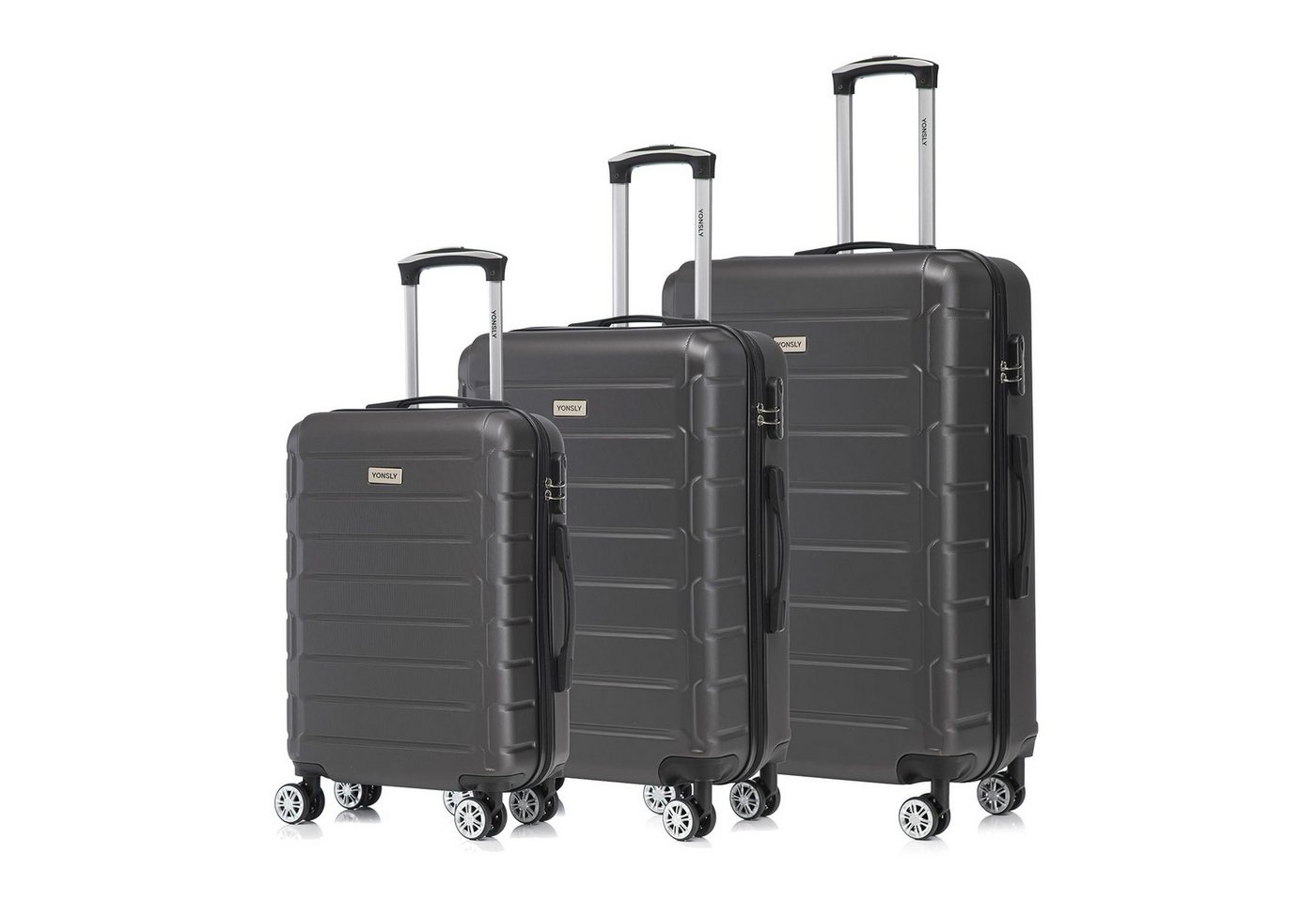 yonsly Trolleyset Hartschalen-Trolley 360° Rollen, robuster ABS Reisekoffer, Bordcase, 4 Rollen, (3 tlg), moderner Koffer mit Zahlenschloss Set in M, L & XL von yonsly
