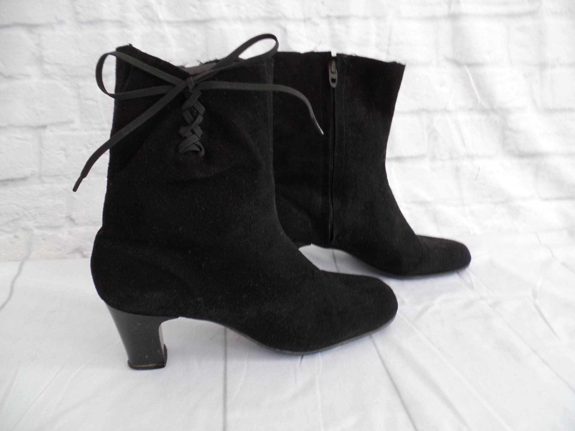 Ankle Boots-Schwarzer Stoff-Kickerino- Schnürung, Reißverschluss - 1950, Größe 5M Ankle Boots-Schwarzer Stoff-Kickerino- Schnürung, Reißverschluss - 1950, Größe 5M von yorehome