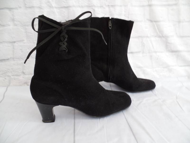 Ankle Boots-Schwarzer Stoff-Kickerino- Schnürung, Reißverschluss - 1950, Größe 5M Ankle Boots-Schwarzer Stoff-Kickerino- Schnürung, Reißverschluss - 1950, Größe 5M von yorehome