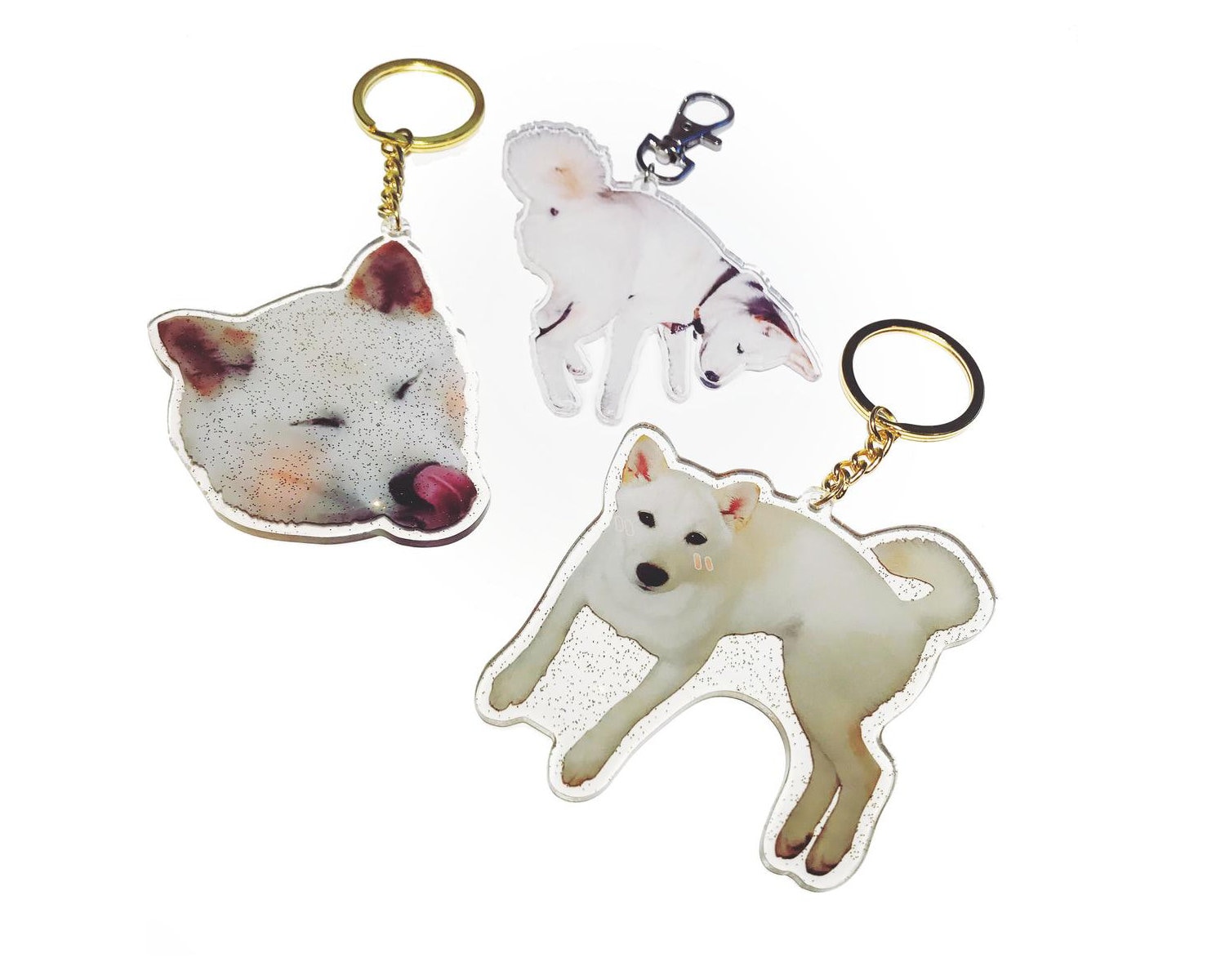 Creme-Weißer Shiba Inu Welpe Hund Glitter Gold Sparkle Großer Acryl-Schlüsselanhänger-Charm Creme-Weißer Shiba Inu Welpe Hund Glitter Gold Sparkle Großer Acryl-Schlüsselanhänger-Charm von yosb