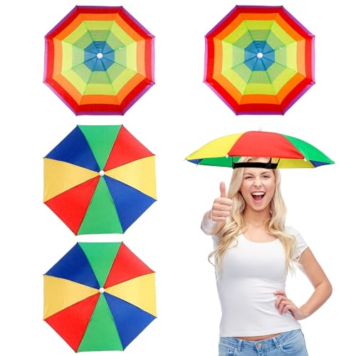 yotutun 4 Stück Regenschirm Hüte, Regenbogen Regenschirmhut Faltbarer Sonnenschirm Hut mit Elastischen Bändern Kopfschirm für Dekoration Kostüm Golf Radfahren Angeln Strand Gartenarbeit von yotutun