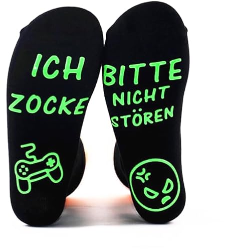 youbeautify Lustige Socken Gaming Socken Mit Spruch BITTE NICHT STÖREN ICH ZOCKE Neuheit Baumwollsocken Rutschfeste Haussocken Fun Socken Männer Frauen Teenager Geburtstag Weihnachten (Grün) von youbeautify