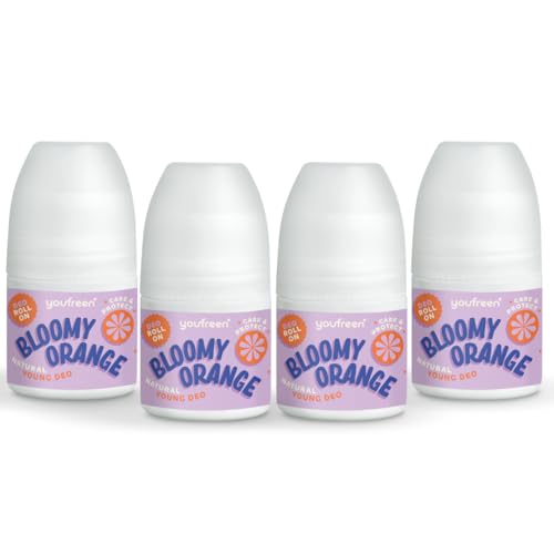 youfreen Deo für Kinder und Teens (4x 50 ml)/bloomy orange/für Mädchen/Deo-Roll-on/vegane Naturkosmetik/effektiver Schutz + Bio-Aloe-Vera/Deoroller/unisex von youfreen