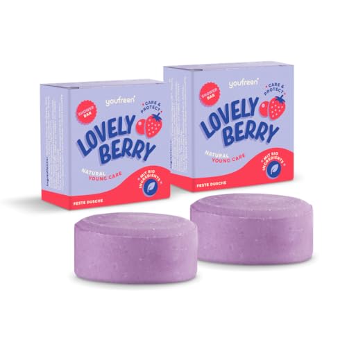 youfreen Festes Duschgel (2 x 75 g) für Kinder, Teens & Erwachsene, vegane Duschpflege mit Bio Kokosöl, feste Dusche Naturkosmetik für Pflege und Feuchtigkeit (Lovely Berry) von youfreen